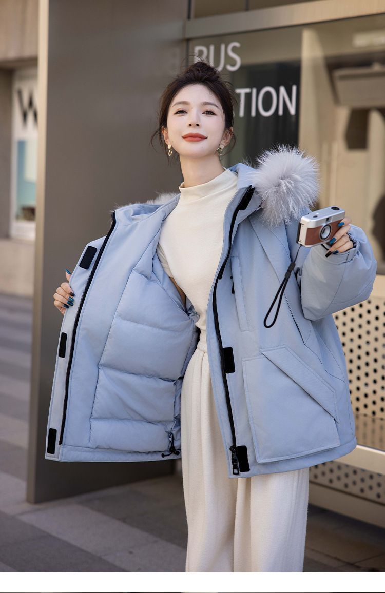 お洒落冬暖かレデイーズダウンコート90％ダウンジャケット本物ダックダウン充填コート防風フード動きやすいコートアウトドアジャケット WWW_SMP1DAWEKUDUS_SCH_ID