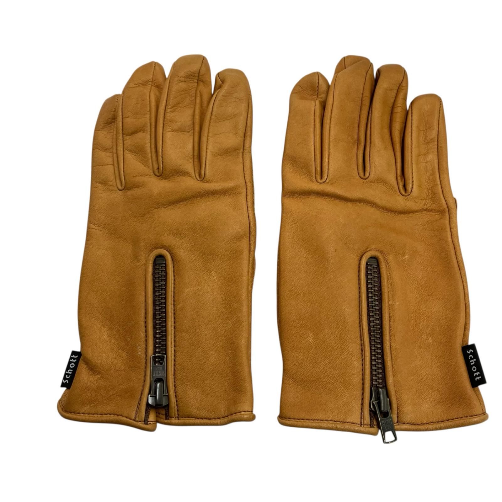 186000 Schott ショット ジップレザーグローブ S キャメル レザー