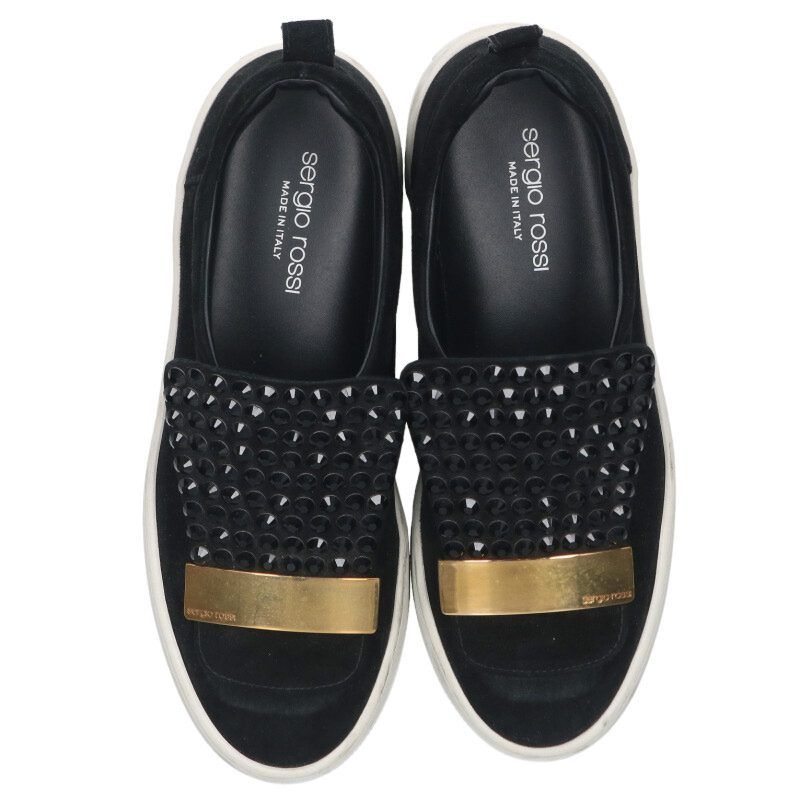  セルジオロッシ A 79290 ラインストーン装飾ロゴプレートスリッポンスニーカー レディース 37 スニーカー 靴