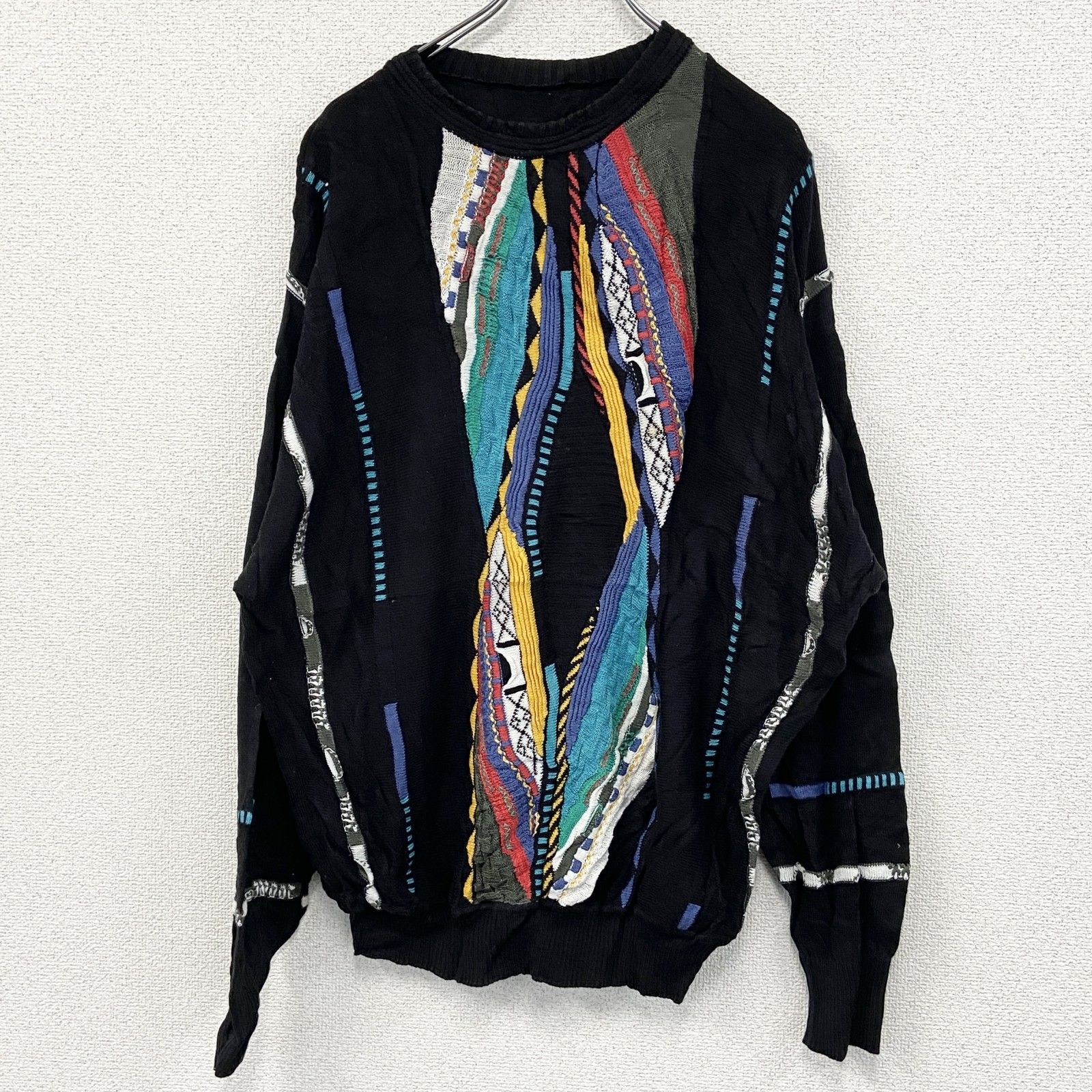 【新品】デザインニット　ジャケット　総柄　レトロ　アート　奇抜　マルチ　3D アウトレット 価格ファッション - 【新品】デザインニット ジャケット
