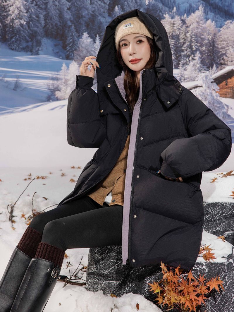 お洒落冬暖かレデイーズダウンコート90%ダウンジャケット本物ダックダウン充填コート防風フード動きやすいコート