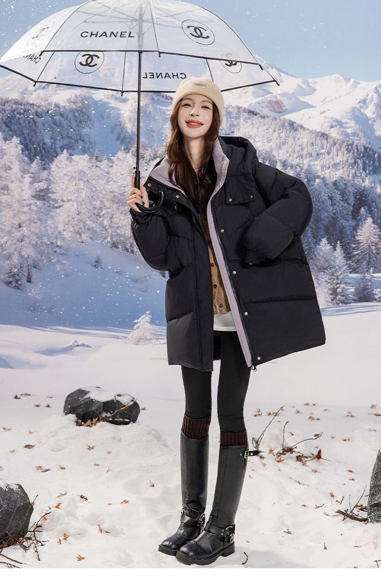 お洒落冬暖かレデイーズダウンコート90％ダウンジャケット本物ダックダウン充填コート防風フード動きやすいコート