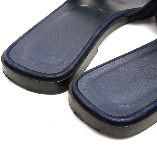  エルメス HERMES オラン サンダル レディース ベロア×レザー ネイビー size 38 約24.5 cm 17573 サンダル サンダル ミュール