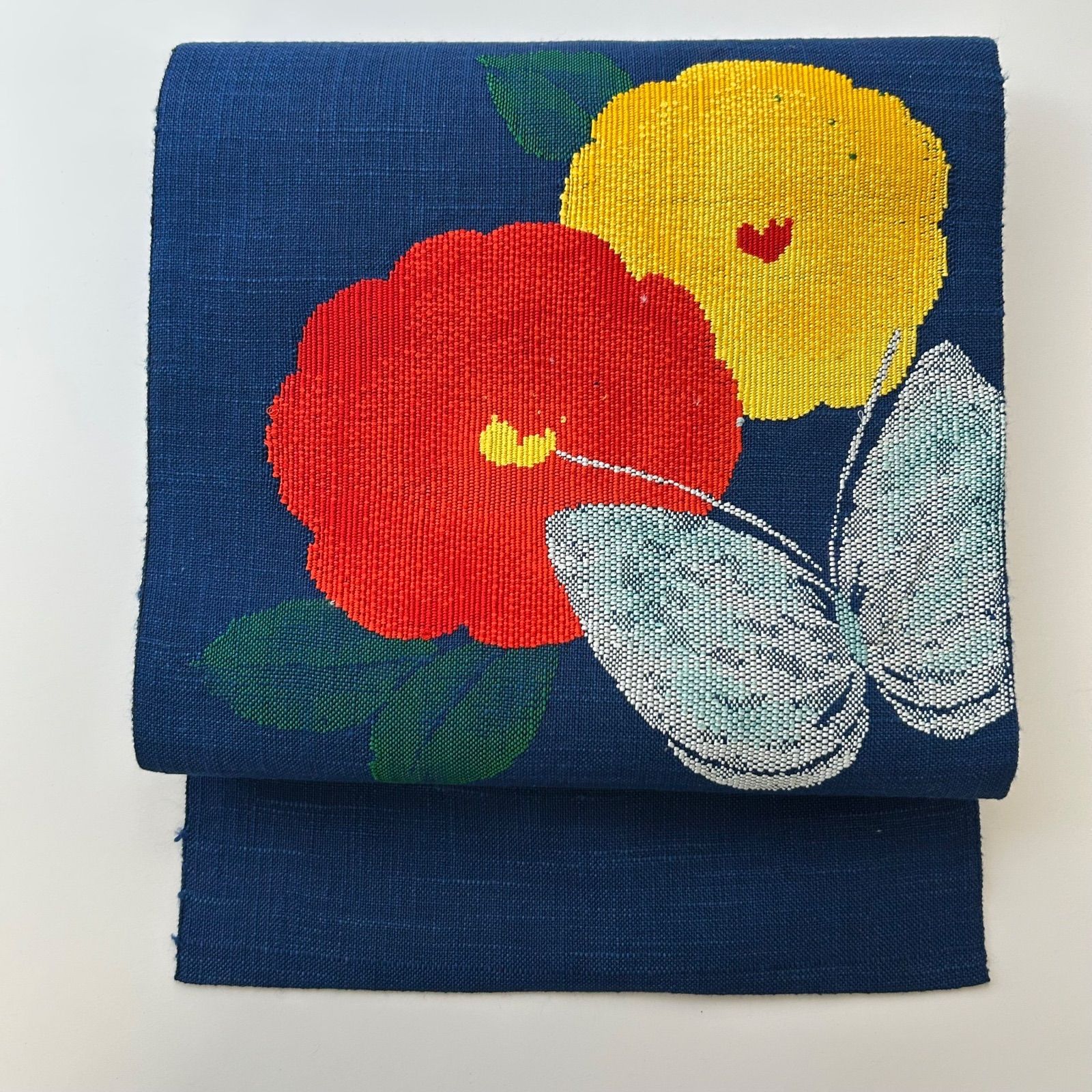 名古屋帯 正絹 紬 織柄 大柄の花 八寸 MA-826 - メルカリ