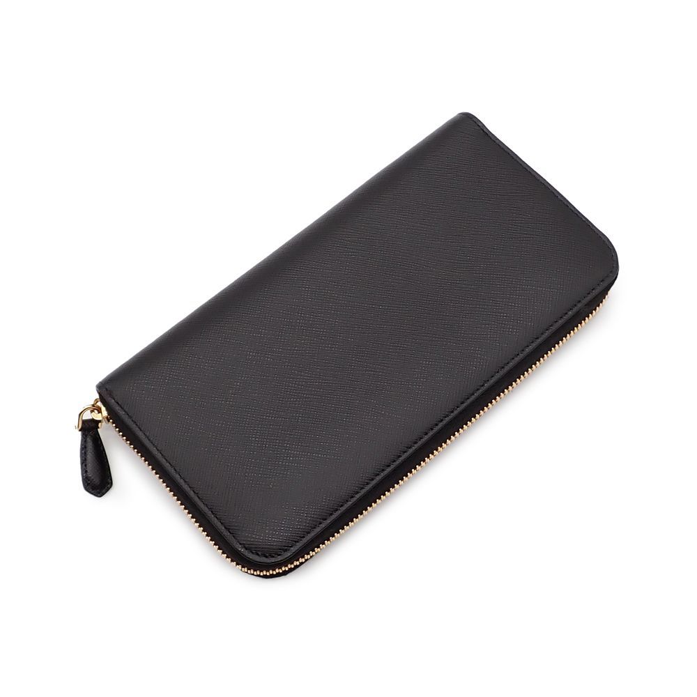 プラダ サフィアーノ トライアングル 長財布 ラウンドファスナー ブラック ゴールド金具 1ML506 ♥品