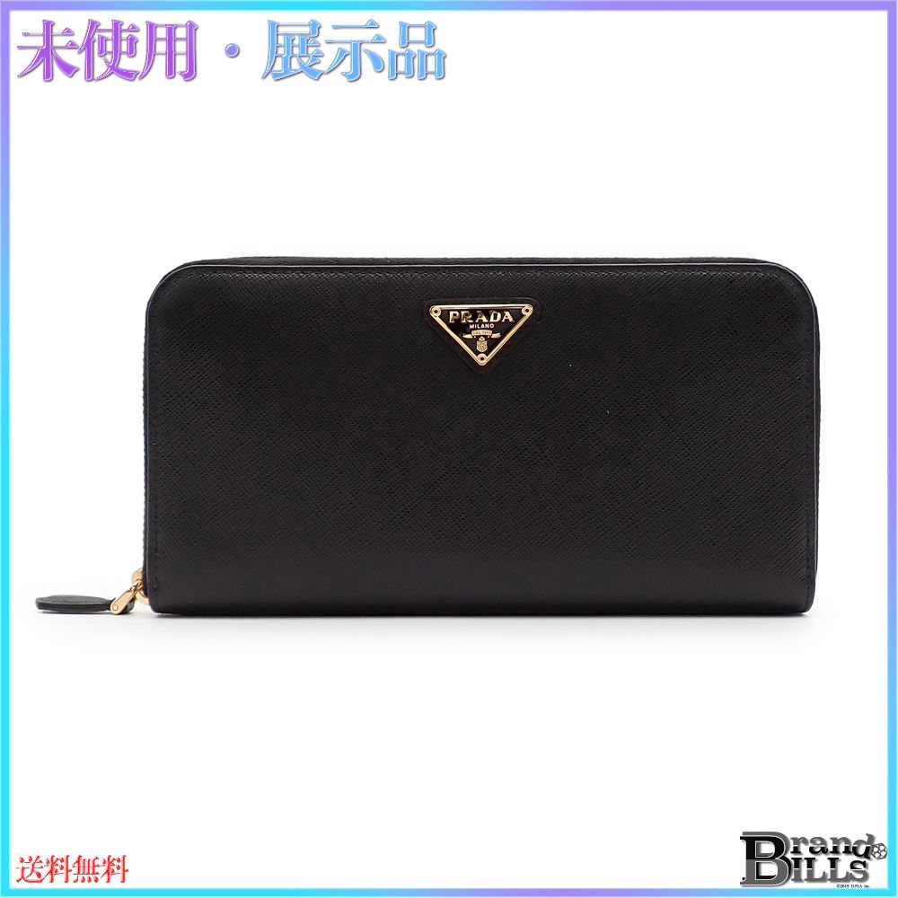 プラダ サフィアーノ トライアングル 長財布 ラウンドファスナー ブラック ゴールド金具 1ML506 ♥品