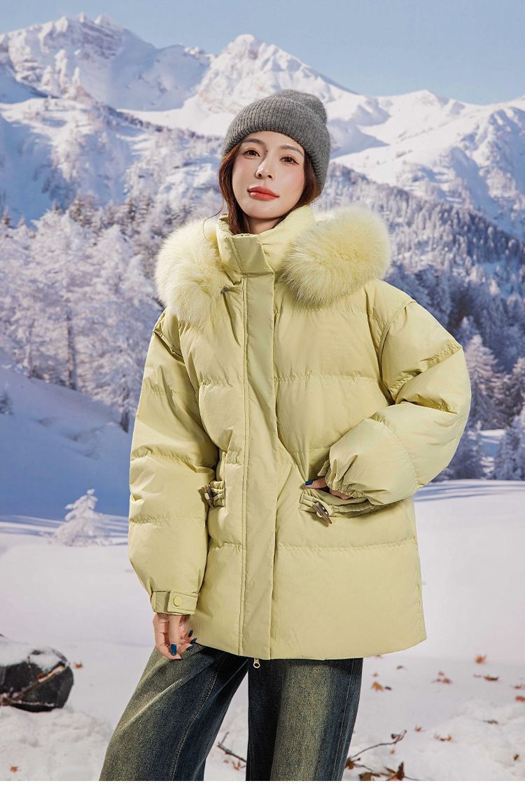 お洒落冬暖かレデイーズダウンコート90％ダウンジャケット本物ダックダウン充填コート防風フード動きやすいコートフォックスファー