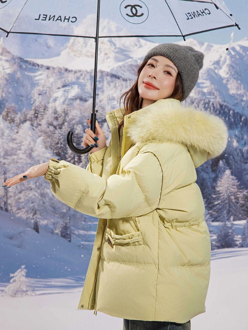 お洒落冬暖かレデイーズダウンコート90％ダウンジャケット本物ダックダウン充填コート防風フード動きやすいコートフォックスファー