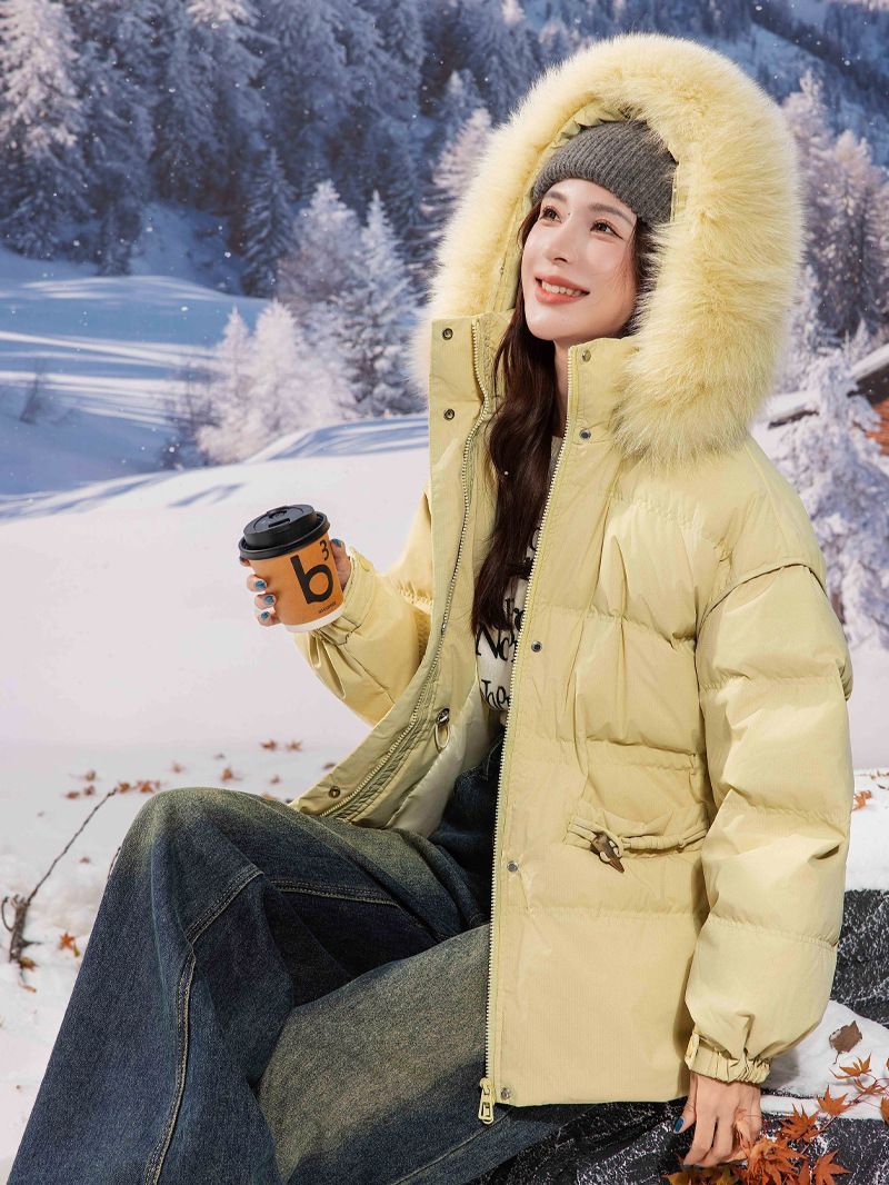 お洒落冬暖かレデイーズダウンコート90％ダウンジャケット本物ダックダウン充填コート防風フード動きやすいコートフォックスファー