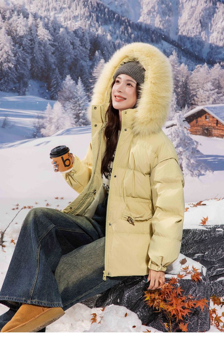 お洒落冬暖かレデイーズダウンコート90％ダウンジャケット本物ダックダウン充填コート防風フード動きやすいコートフォックスファー