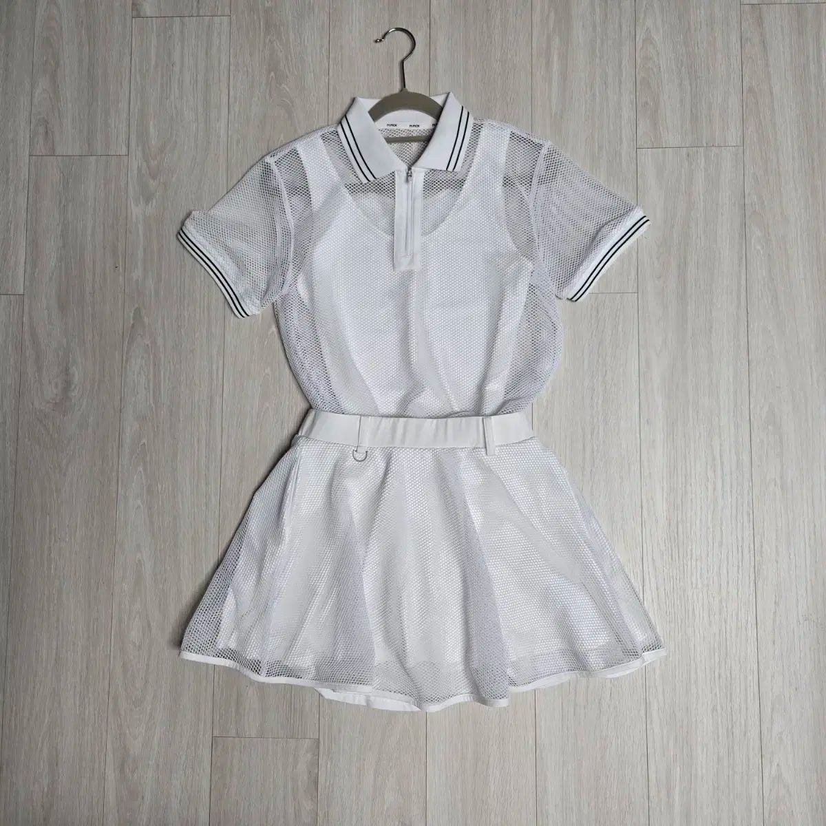 0310 M-Pic ゴルフ 白 メッシュ 半袖 K ARA スカート セットアップ