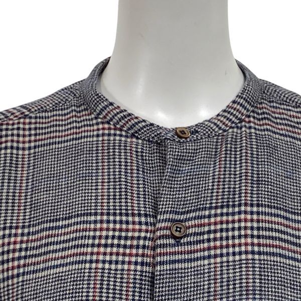 ◆ フォーティファイブアール 45R シャツワンピース 長袖 膝丈 チュニック チェック柄 ブルー系 コットン100% 4 L 11号 レディース S5X112