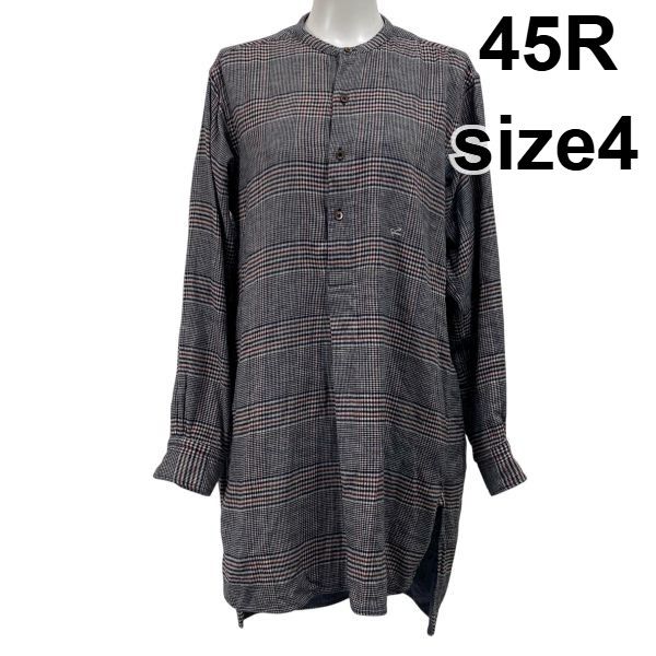 フォーティファイブアール 45R シャツワンピース 長袖 膝丈 チュニック チェック柄 ブルー系 コットン100％ 4 L 11号 レディース S5X112