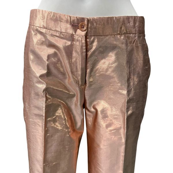 ♥ エトロ ETRO パンツ メタリックカラー 長ズボン 光沢色 サーモンピンク シルク 38 M 9号 レディース S5X093