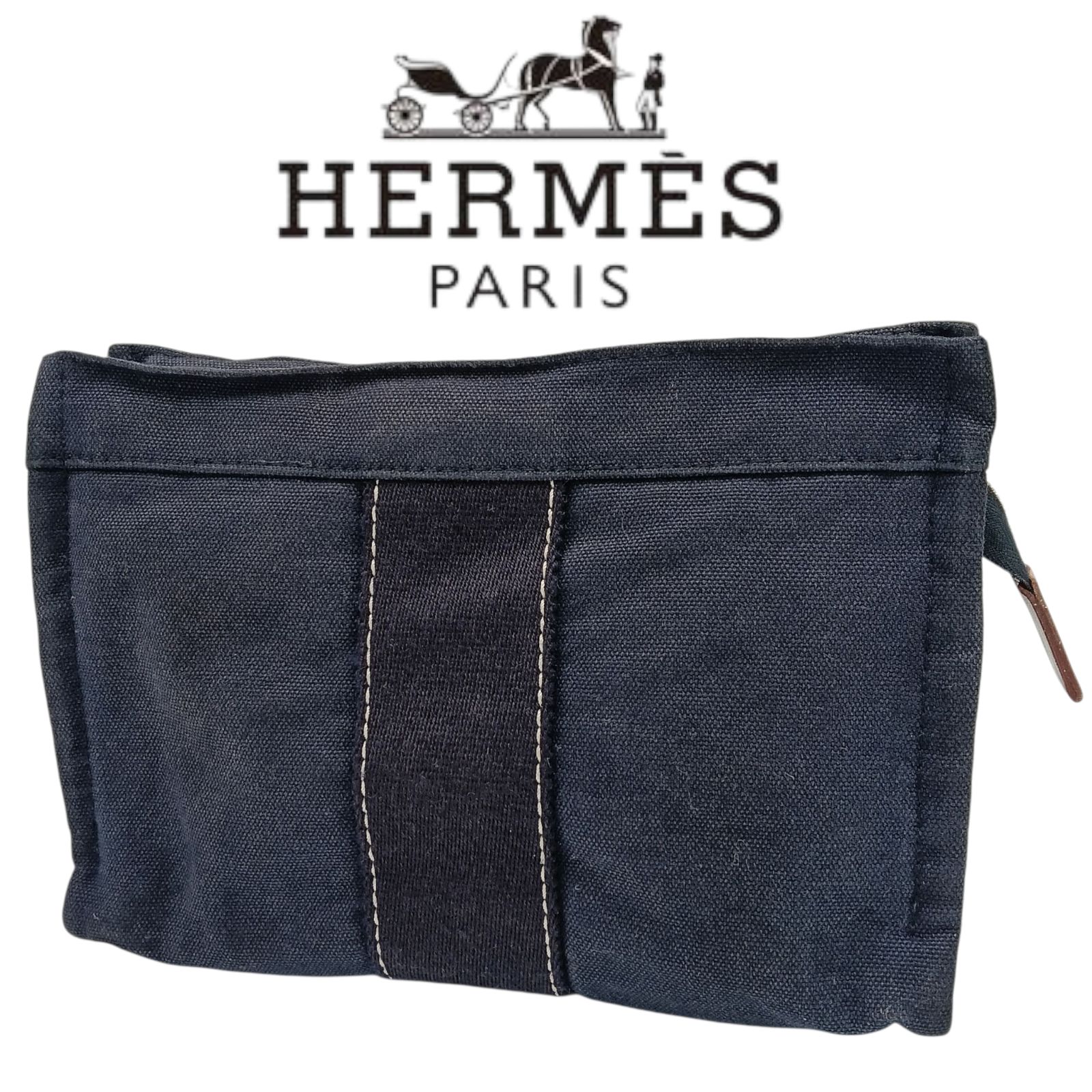 HERMES エルメス ドーヴィル ポーチ ミニクラッチバッグ ネイビー キャンバス