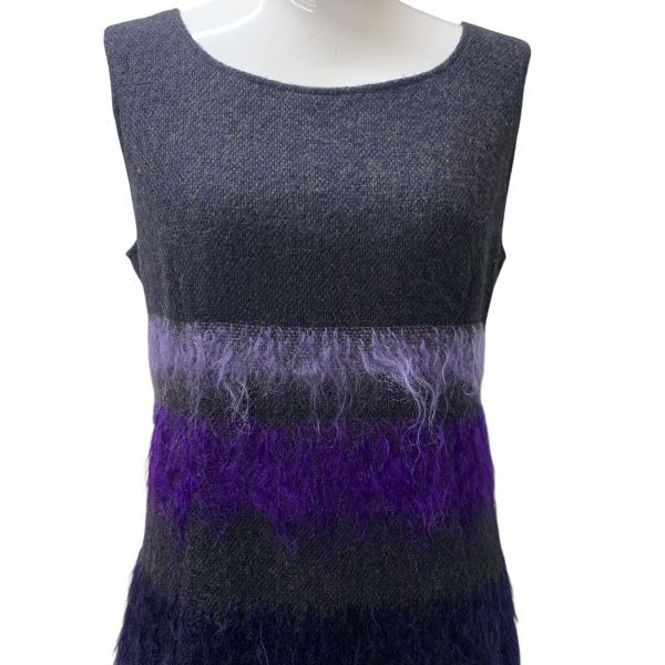◆ タバサ TABASA ワンピース ノースリーブ ツィード調 ロング 黒 グレー パープル ウール 34 S 7号 レディース H5Y019