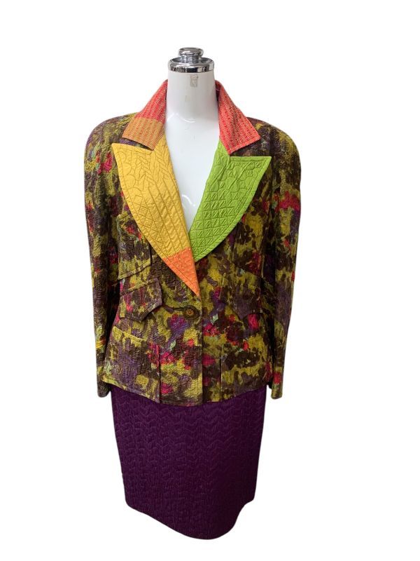  ◆ クリスチャンラクロワ Lacroix スーツ セットアップ 長袖 ラグラン タイトスカート マルチカラー シルク 36 S 7号 レディース H 5 Y 020 その他 スーツ フォーマル