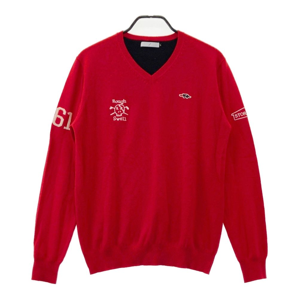 サイズ L ROUGH-SWELL ラフアンドスウェル カシミヤ Vネック ニットセーター レッド系 240101554021 ゴルフウェア メンズ ストスト