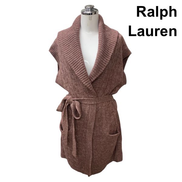 ラルフローレン Ralph Lauren ベスト 袖無し ニット ガウン カーディガン ショール 麻 アルパカ S 7号 レディース H5Y017