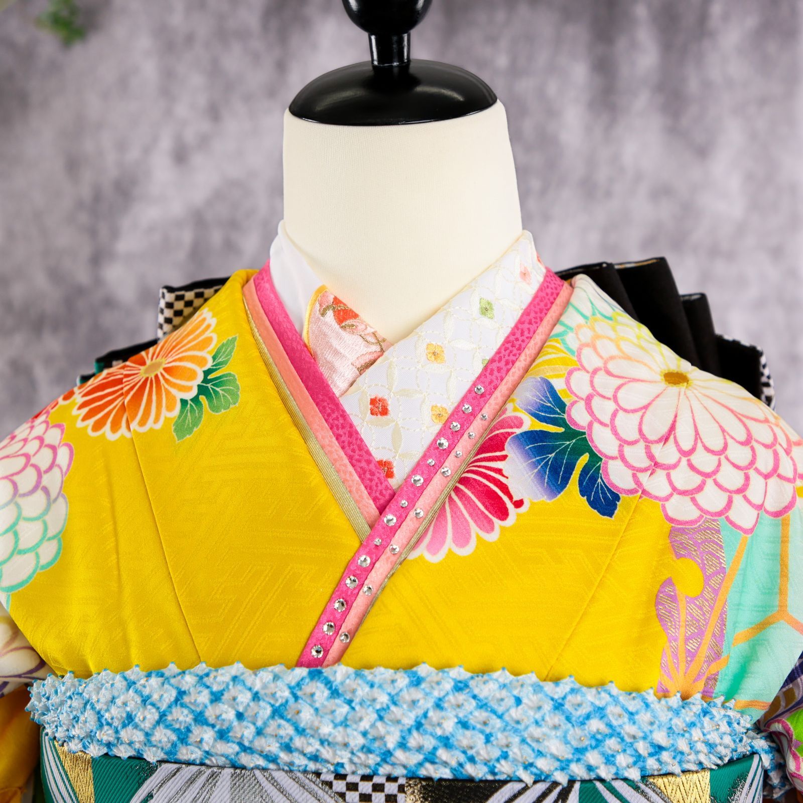  藤田ニコル にこるん 振袖フルセット 振袖セット 振袖 M～Lサイズ 黄色×モダン 成人式 着物 晴れ着 7点フルセット F-525 振袖 着物