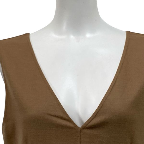 ◆ ♥ ボールジィ Ballsey ロングワンピース ノースリーブ フ Vネック キャメル ウール混 シルク混 36 S 7号 レディース S5X113