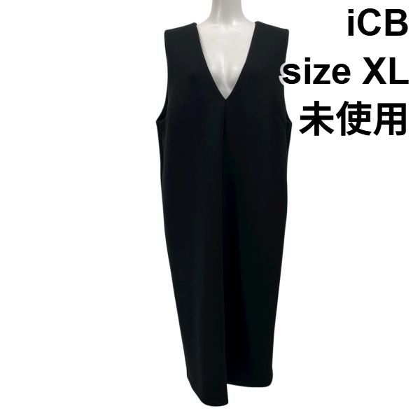 ◆ ♥ アイシービー iCB ジャンパースカート Vネック ノースリーブ ロング丈 Iライン 黒 XL 13号 レディース S5X114