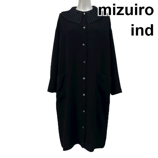 ミズイロインド mizuiroind プリーツ ワンピース ロング丈 長袖 Iライン シフォン 黒 サイズF レディース S5X115