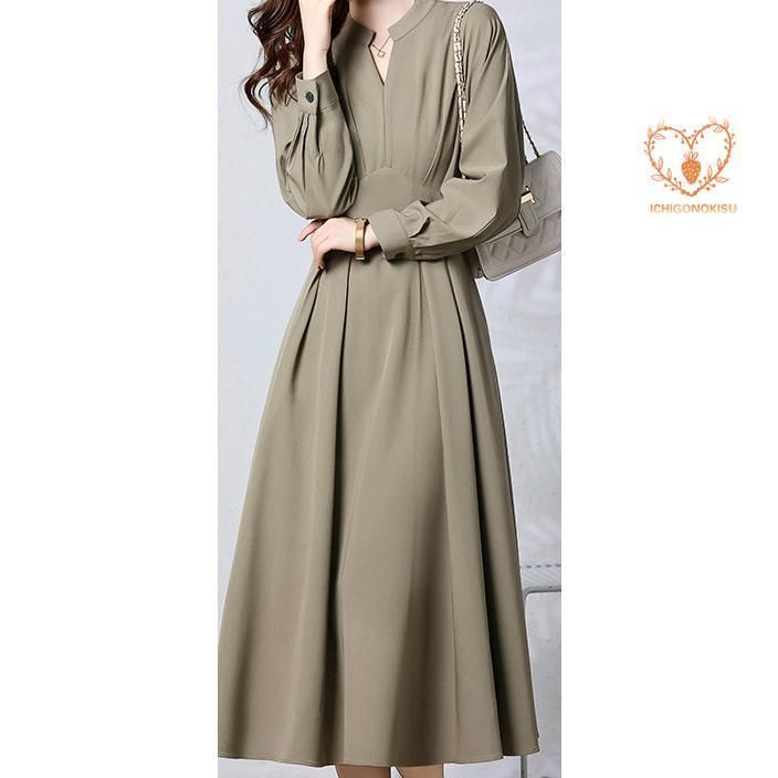 ワンピース ロング マキシ丈 冬 レディース 大きいサイズ きれいめ 上品 長袖 ウエストマーク 美シルエット 無地 シンプル イベント