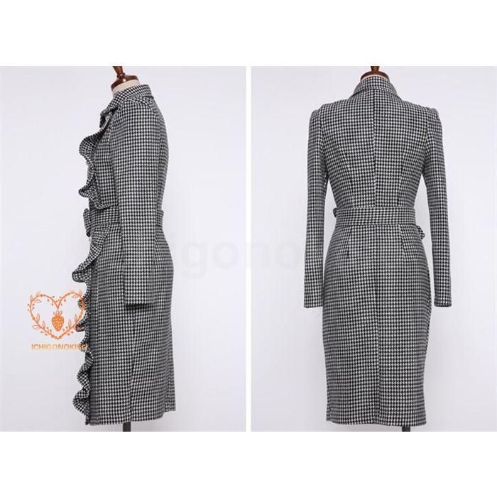ワンピース レディース きれいめ フォーマル 結婚式 ドレス スーツ タイトワンピ 千鳥格 長袖 キャバ フォーマル 通勤 OL 30代 40代 着痩せ LLC-HASEGAWATOSO_COM