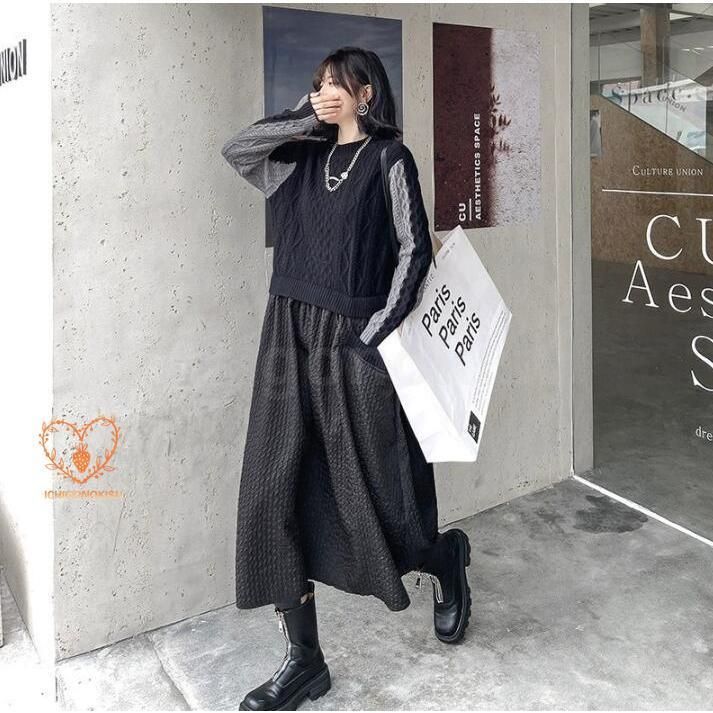 ワンピース ニットワンピース レディース 秋冬 40代 マキシワンピース 春 長袖 異素材 切り替え きれいめ カジュアル 冬 ふわふわ 体型カバ