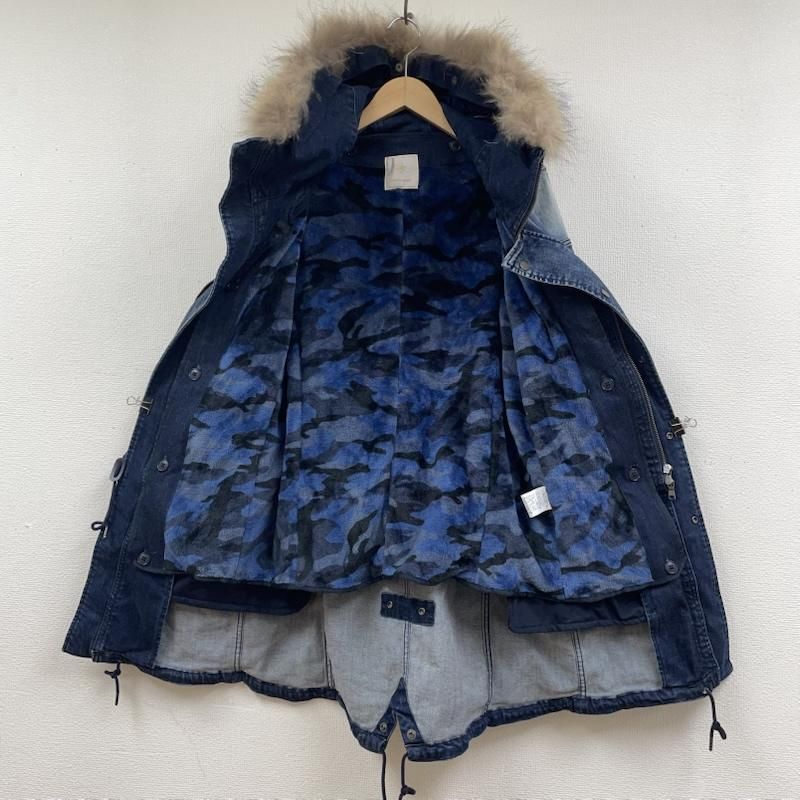 アドニスグリーン ラクーン毛皮 トリミングフード ライナー付き デニム