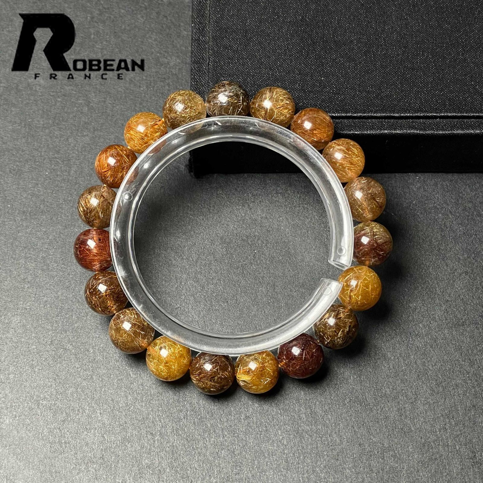 EU製 定価10万円 ROBEAN カラフルブラウンルチルクォーツ ブレスレット パワーストーン 天然石 金運 プレゼント 10 3 6 mm