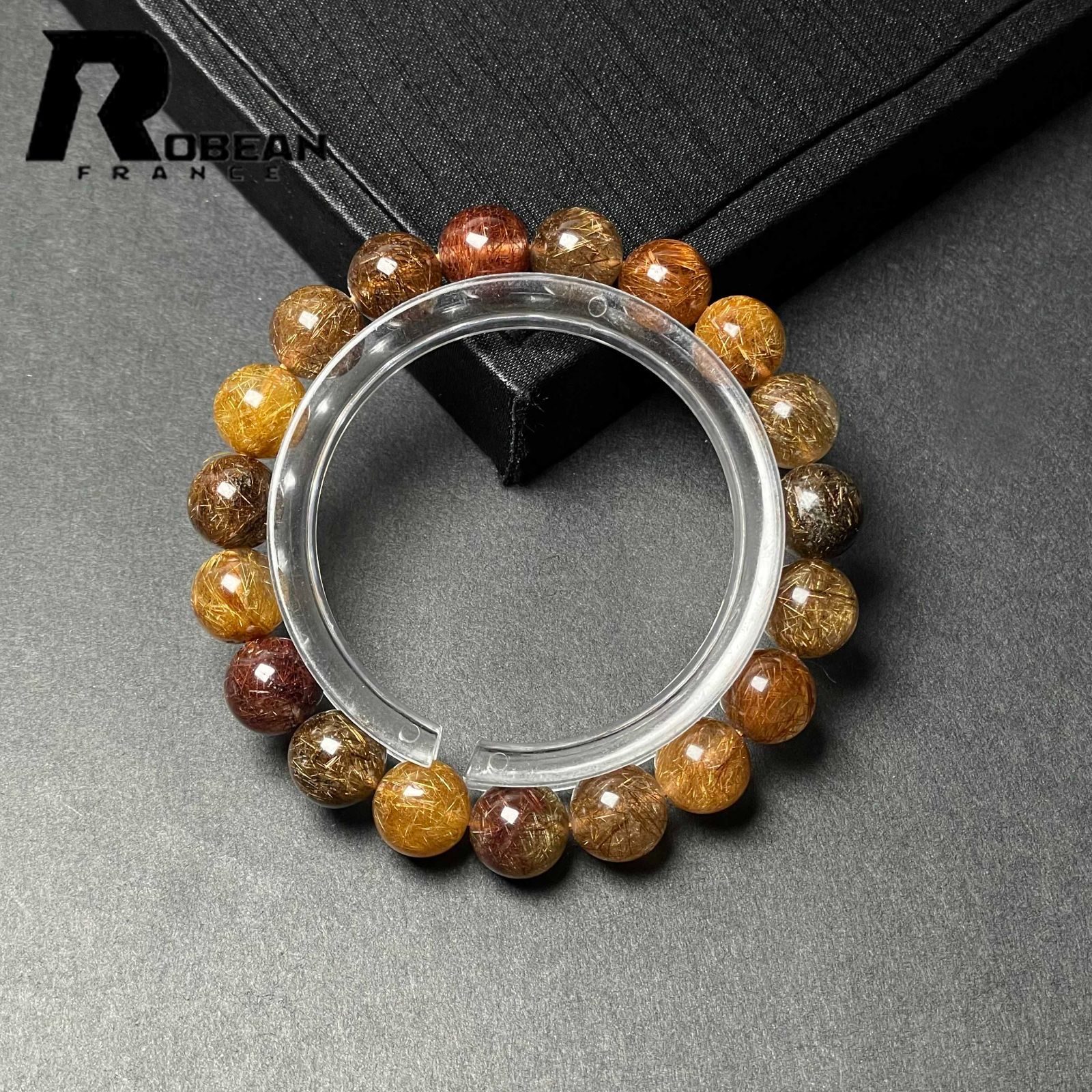 EU製 定価10万円 ROBEAN カラフルブラウンルチルクォーツ ブレスレット パワーストーン 天然石 金運 プレゼント 10.3-10.6 mm