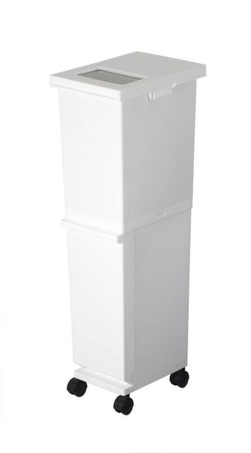 新輝合成 トンボ ユニード ゴミ箱 2段 分別 蓋を開けずにごみを捨てられる スリム キャスター付 36リットル ホワイト 奥行33.5×横23.5×高さ85.5cm 蓋付き 日本製