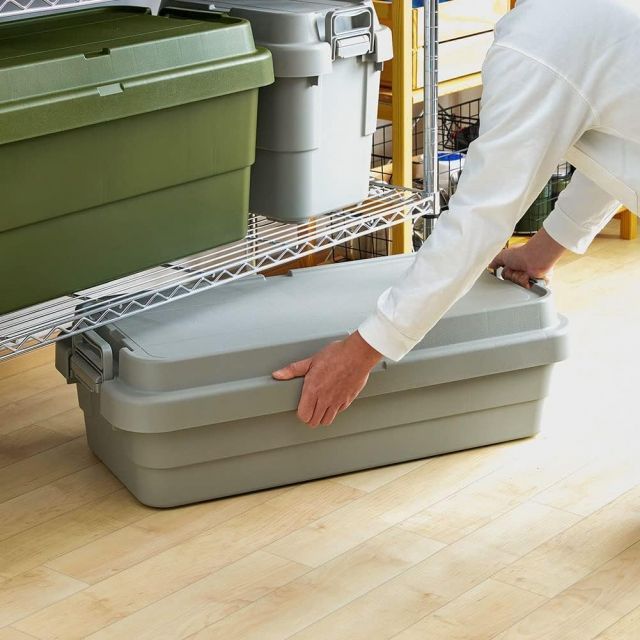 リス RISU 収納ボックス トランクカーゴ 40L グレー 日本製 TC-70S LOW コンテナ ボックス スタッキングロータイプ屋外収納 キャンプ 防水 GHON156