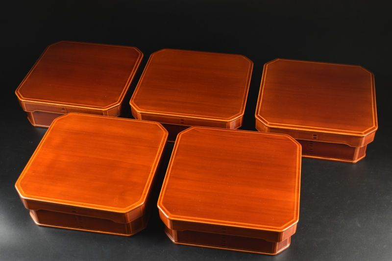 蔵A5659 飛騨春慶塗 大徳寺 弁当箱 重箱 五客