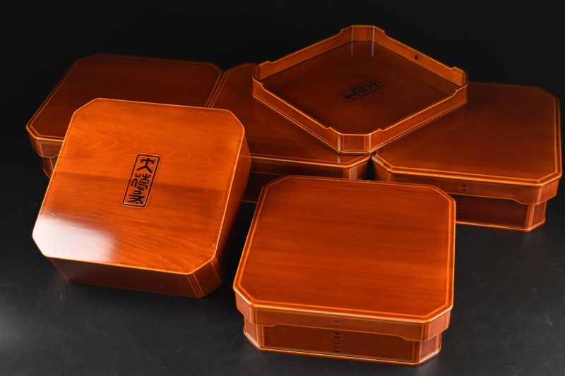 蔵A5659 飛騨春慶塗 大徳寺 弁当箱 重箱 五客