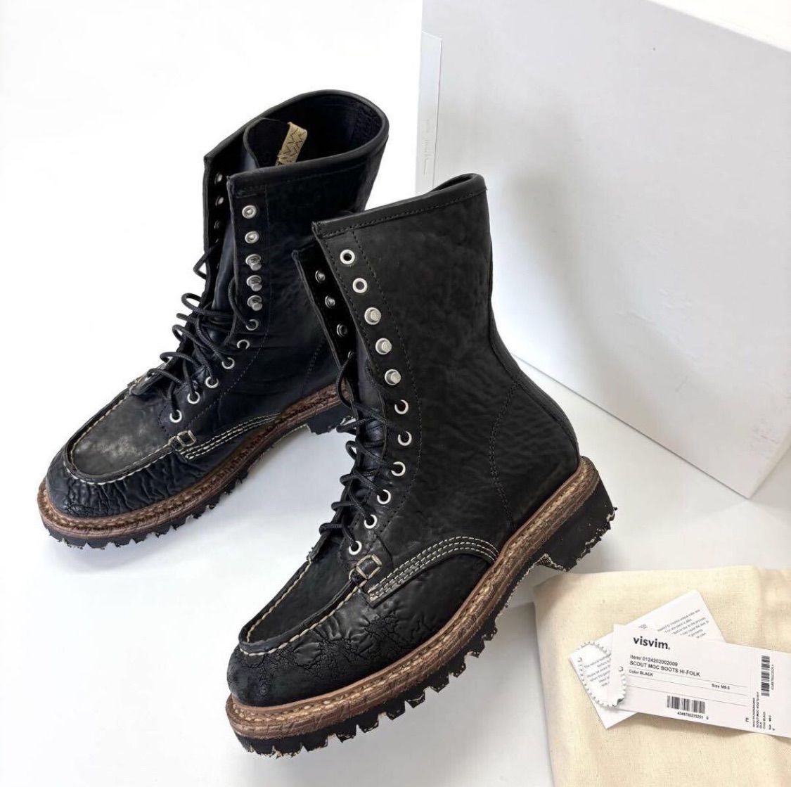 24aw 2025 VISVIM ビズビム SCOUT MOC BOOTS HI-FOLK 0124202002009 特殊加工 コードバンレザー ブーツ BLACK サイズ 9.5 708-1230