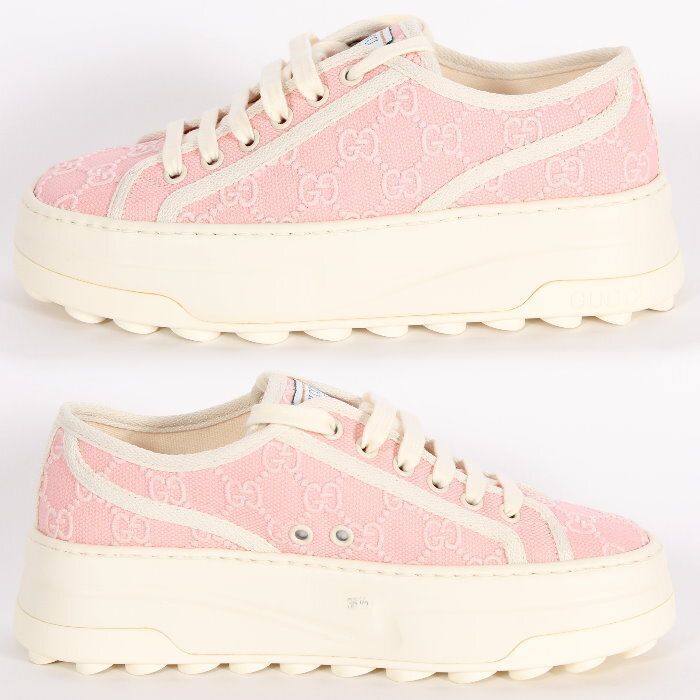  GUCCI グッチ テニス 1977 トレーナー スニーカー 782737 FAC 9 X 5949 36. ピンク＆ホワイト GG キャンバス レースアップ シューズ 靴 レディース ユニセックス スニーカー 靴