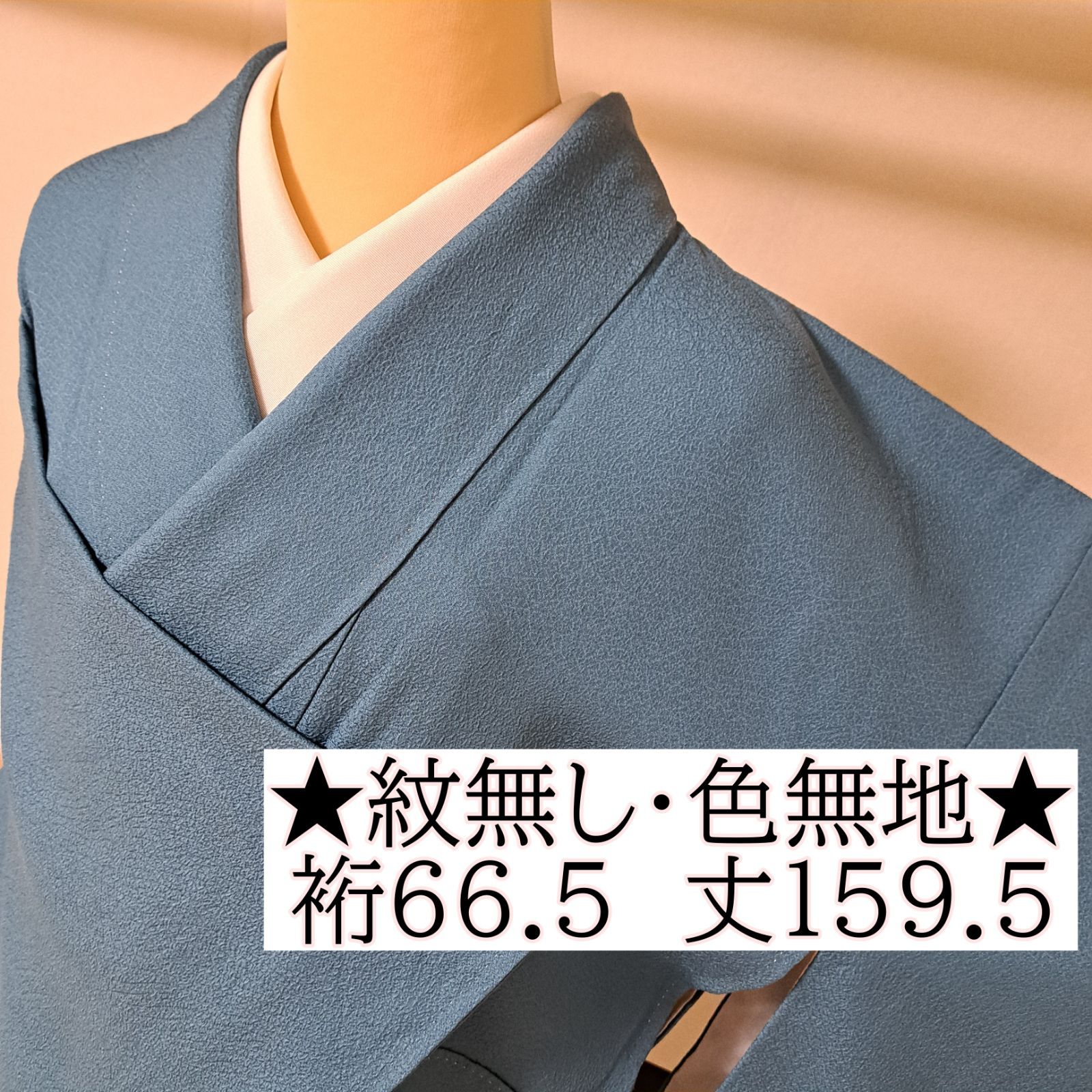 色無地 裄66.5 身丈159.5 袖45 正絹 袷 紋無し ブルー系色 も05S02 l2502