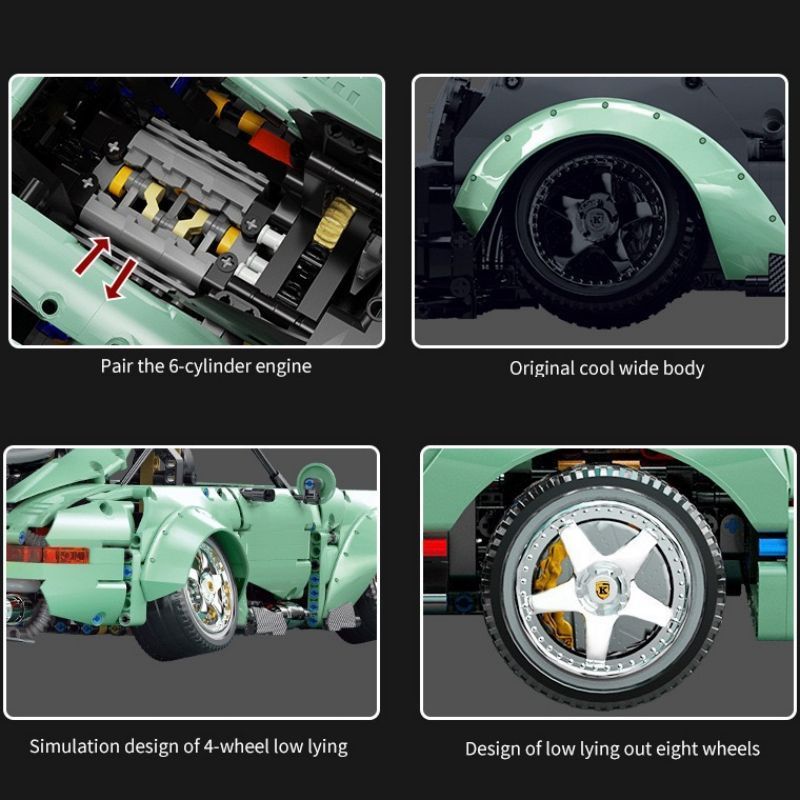 ブロック ポルシェ 964 ローダウンスタイル スポーツカー 2435 PCS おもちゃ 車おもちゃ 知育玩具 モデル 子供用 玩具 組み立て グリーン