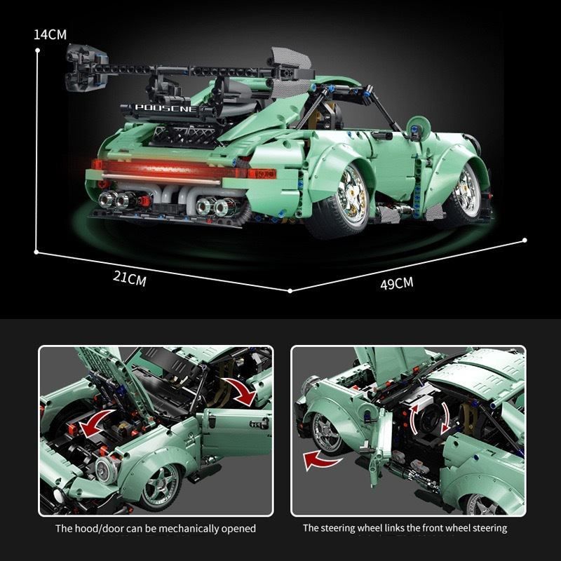 ブロック ポルシェ 964 ローダウンスタイル スポーツカー 2435 PCS おもちゃ 車おもちゃ 知育玩具 モデル 子供用 玩具 組み立て グリーン
