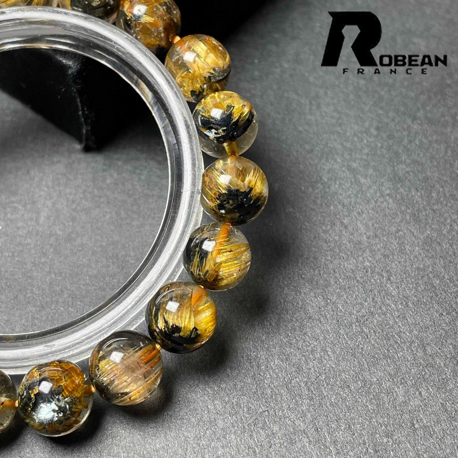  EU製 定価14万円 ROBEAN 太陽花タイチンルチル 黄金針水晶 金運 開運 ゴールド ブレスレット パワーストーン プレゼント 9.2-9.7 mm ブレスレット アクセサリー