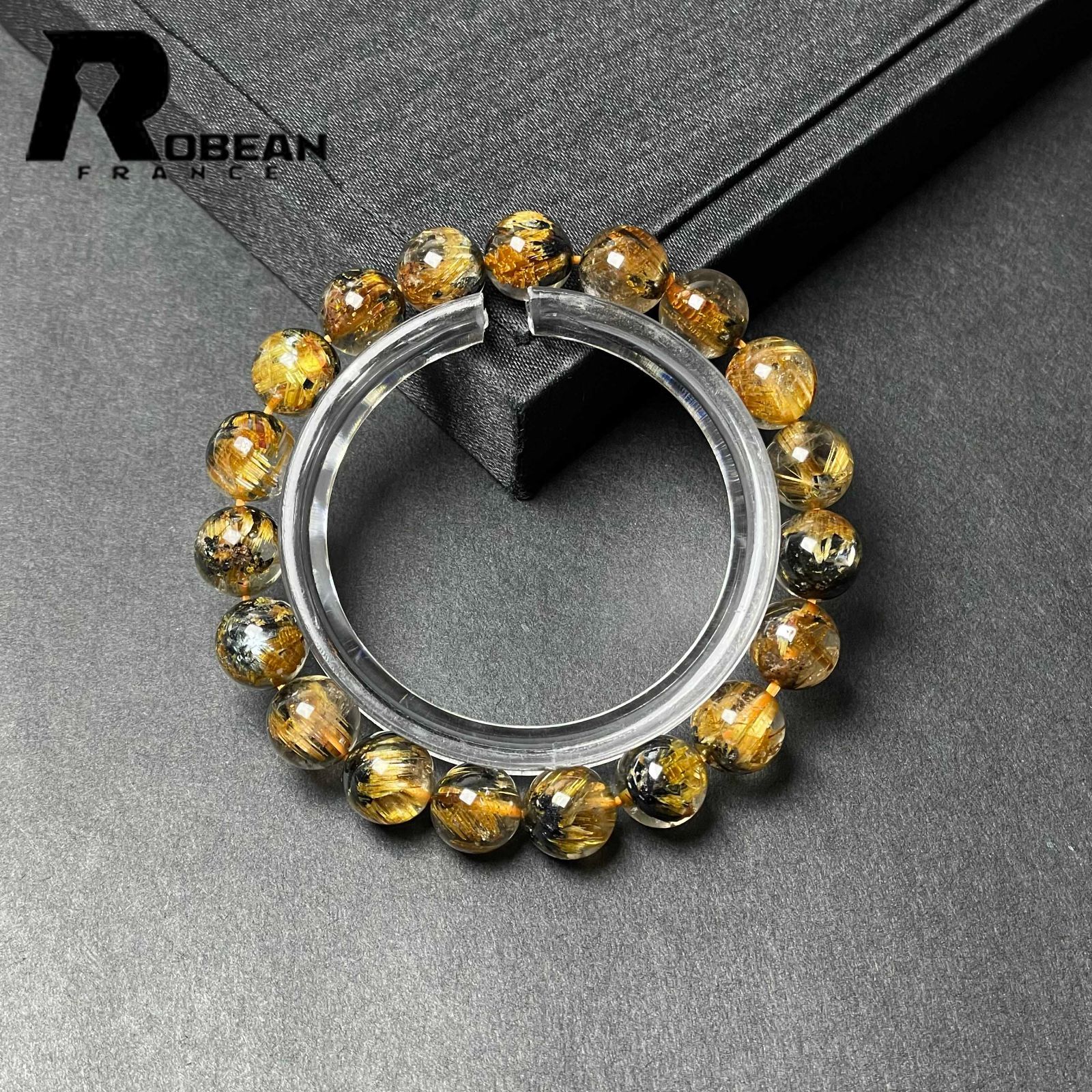 EU製 定価14万円 ROBEAN 太陽花タイチンルチル 黄金針水晶 金運 開運 ゴールド ブレスレット パワーストーン プレゼント 9.2-9.7mm M1103929