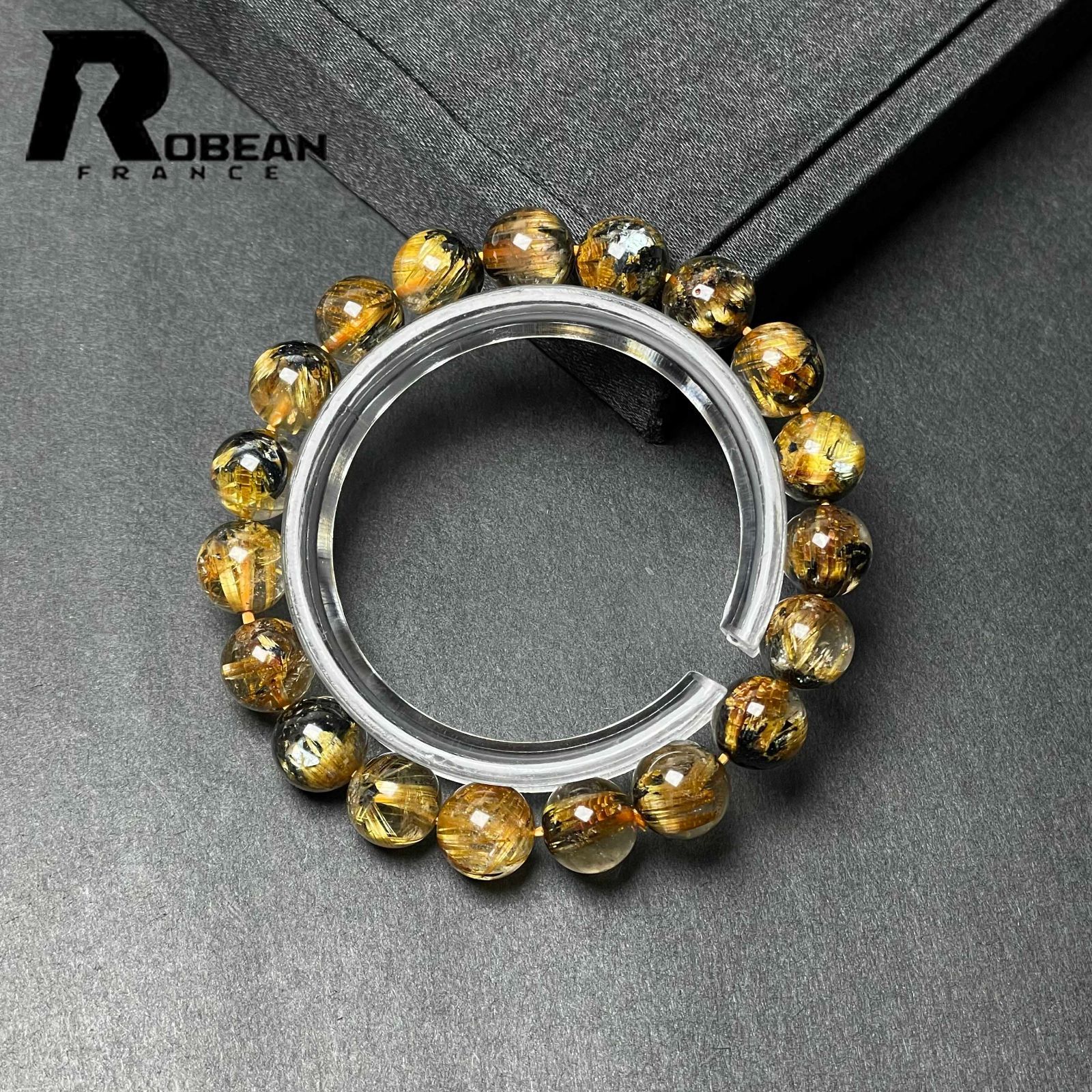 EU製 定価14万円 ROBEAN 太陽花タイチンルチル 黄金針水晶 金運 開運 ゴールド ブレスレット パワーストーン プレゼント 9.2-9.7 mm