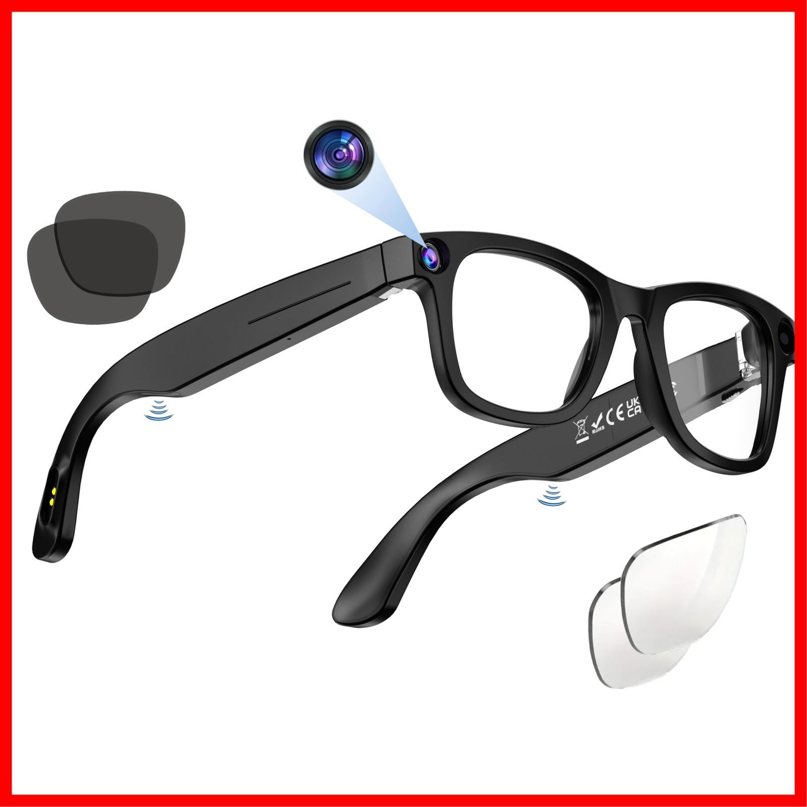 万画素カメラ 3000万画素画像 1080P動画 22 言語リアルタイム翻訳 800 双 スマートグラス HIFI スピーカー AI サングラス|ブルーライト防護レンズ Wi-Fi L 38g G300 超軽量 男女兼用オーディオサングラス オーディオメガ