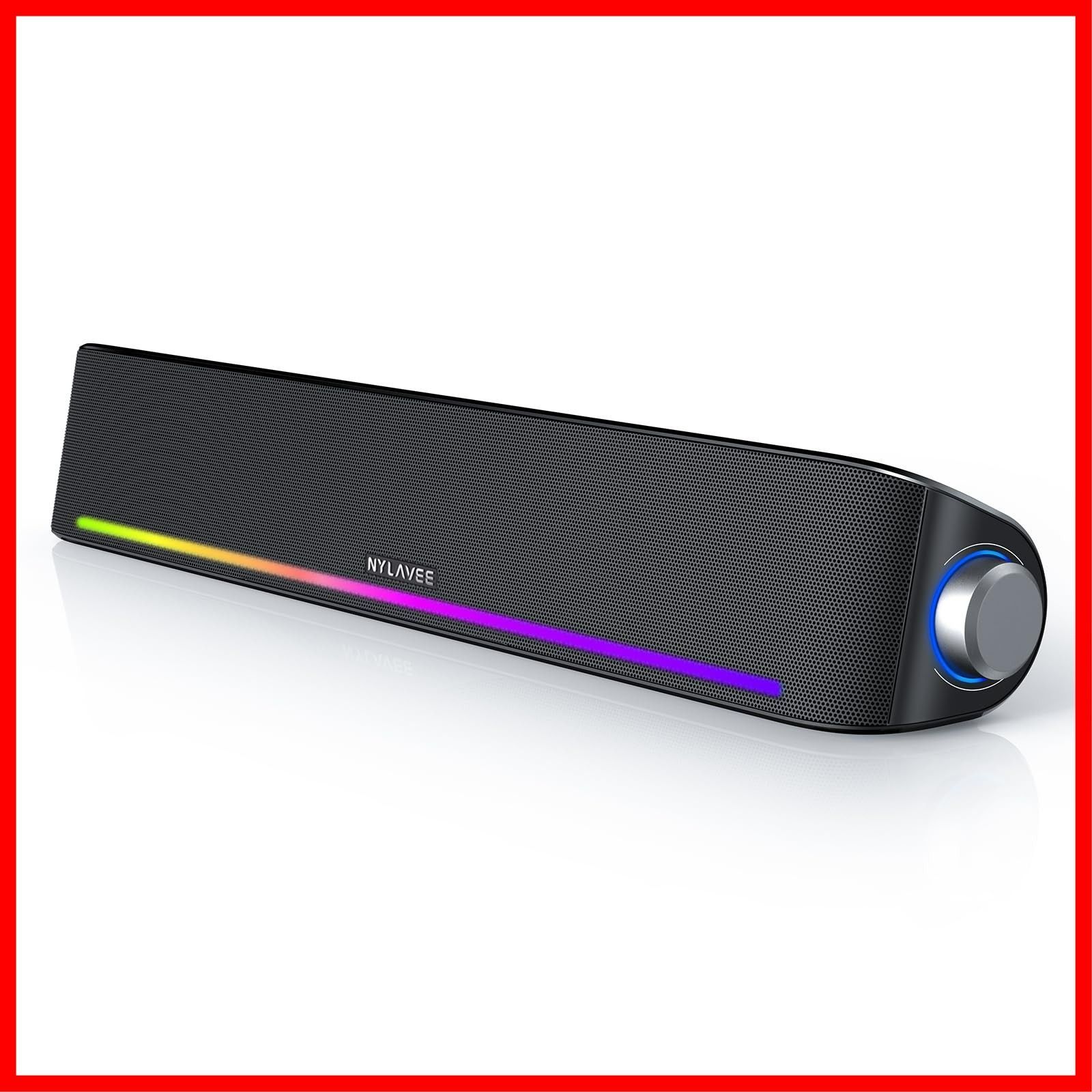 大音量-豊かな低音 LEDライト搭載 4つのスピーカーユニット AUX接続 ラップトップ タブレット スマートフォンに対応 パソコンスピーカー - Bluetooth5.0 サウンドバー LEDライト PCスピーカー Nylavee