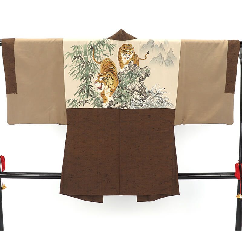  男アンサンブル 紬 着物 羽織 ２点セット 袷 メンズ正絹 茶色 無地 素朴 身丈141 cm 裄丈68.5 カジュアル 普段着 Mサイズ相当 着物セット 着物 浴衣