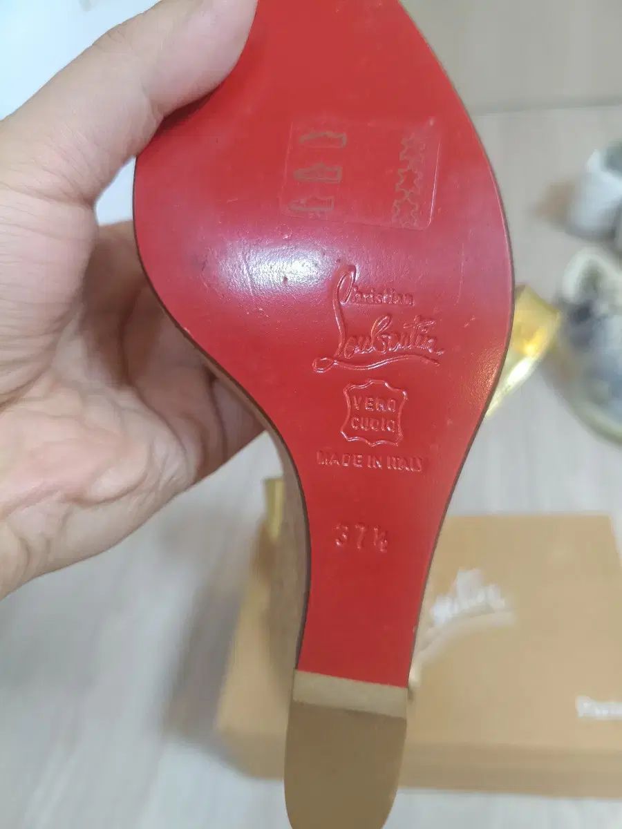  37 Christian Louboutin クリスチャンルブタン クリームウエッジヒール サンダル GOLD フルセット ボックス 235 240 サンダル サンダル ミュール