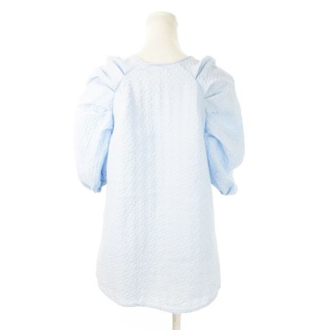 エリー ELLIE ジャガード2wayブラウス 五分袖 ギャザー 袖コン リボン F 水色 ブルー ES-23011 AH12 GY30